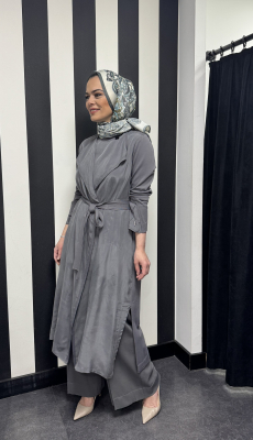 Miss Dalida Şal Yaka Cupro Triko Hırka-Tunik Takım ANTRASİT - 3