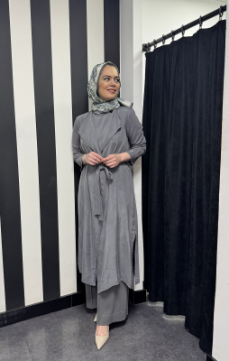 Miss Dalida Şal Yaka Cupro Triko Hırka-Tunik Takım ANTRASİT - 1