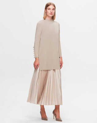 Miss Dalida Uzun Kollu Basic Triko Tunik Stone 
