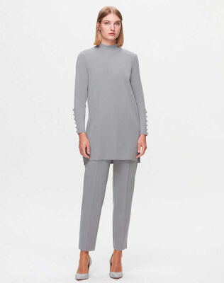 Miss Dalida Uzun Kollu Basic Triko Tunik Viale/Grey 