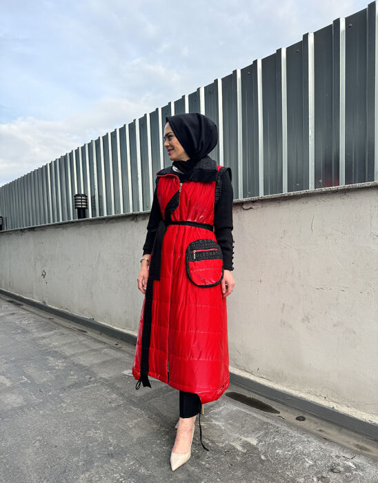 Miss Whence Kırmızı Yazılı Şişme Yelek KIRMIZI - 3