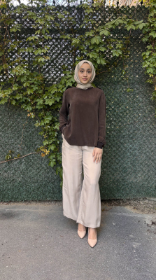 Miss Whence Omuzu Ekli İpek Tunik KAHVE - 1
