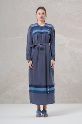 Miss Whence Önü Düğme Detaylı İpek Elbise GRİ - 1
