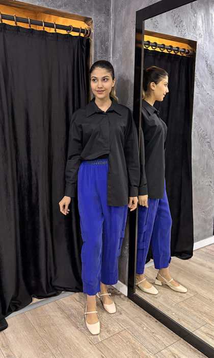 MissWhence Beli Lastikli Şerit Detaylı Pantolon SAKS - 1