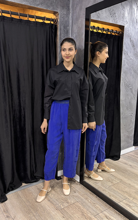 MissWhence Beli Lastikli Şerit Detaylı Pantolon SAKS - 4