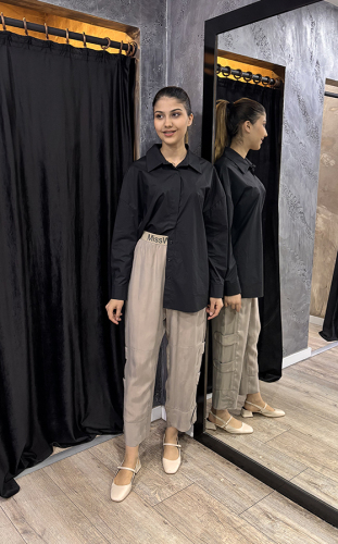 MissWhence Beli Lastikli Şerit Detaylı Pantolon TAŞ 