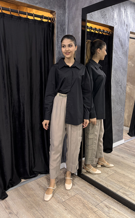 MissWhence Beli Lastikli Şerit Detaylı Pantolon TAŞ - 1