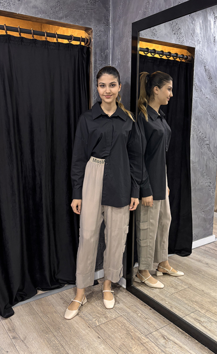 MissWhence Beli Lastikli Şerit Detaylı Pantolon TAŞ - 2