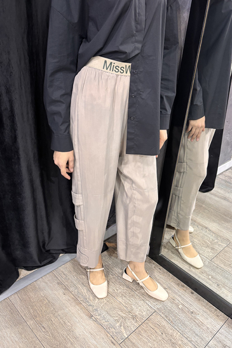 MissWhence Beli Lastikli Şerit Detaylı Pantolon TAŞ - 3
