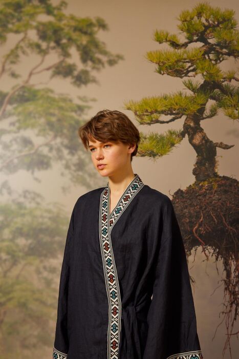 NiQozza Nina Nakışlı Kimono SİYAH - 3