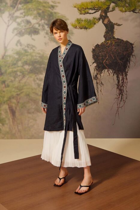 NiQozza Nina Nakışlı Kimono SİYAH - 1