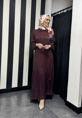 Nuss Kendinden Desenli Elbise BORDO 