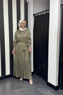 Nuss Kendinden Desenli Elbise Kekik - 1