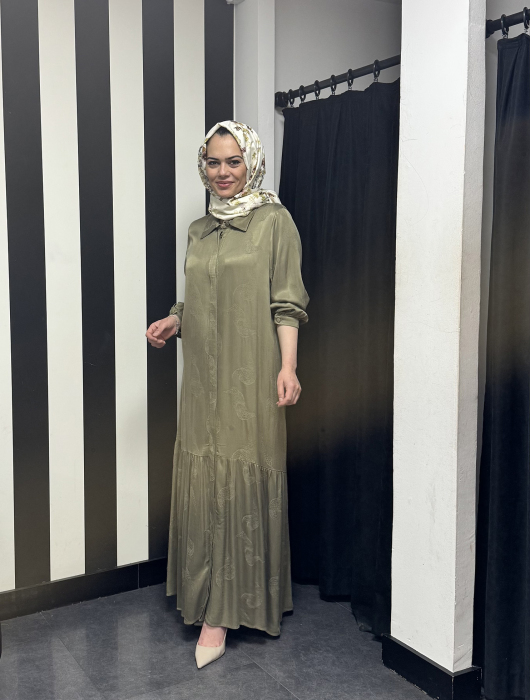 Nuss Kendinden Desenli Elbise Kekik - 2
