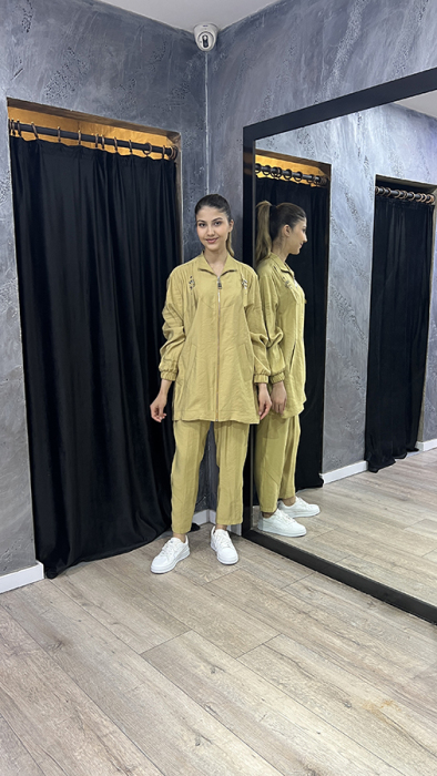 Nuss Önü Fermuarlı Pantolonlu Takım Amber - 1