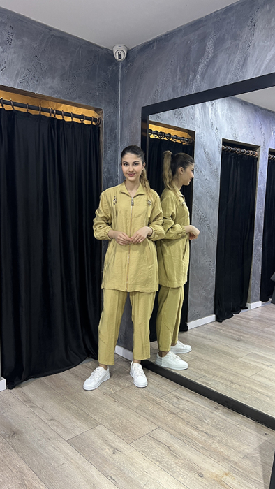 Nuss Önü Fermuarlı Pantolonlu Takım Amber - 2