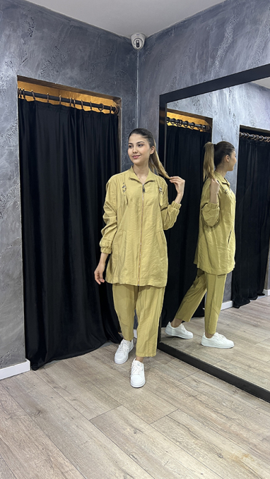 Nuss Önü Fermuarlı Pantolonlu Takım Amber - 3