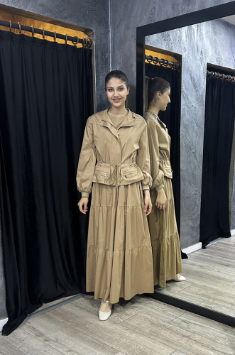 Si Desing Kolsuz Kat Kat Elbise CAMEL 