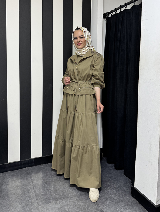 Si Desing Kolsuz Kat Kat Elbise HAKİ - 1