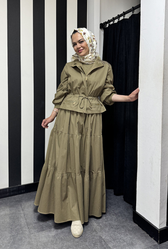 Si Desing Kolsuz Kat Kat Elbise HAKİ - 2