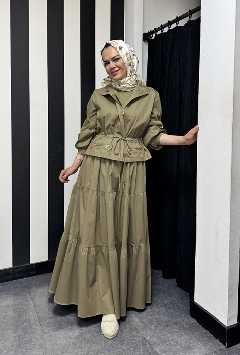 Si Desing Kolsuz Kat Kat Elbise HAKİ - 2