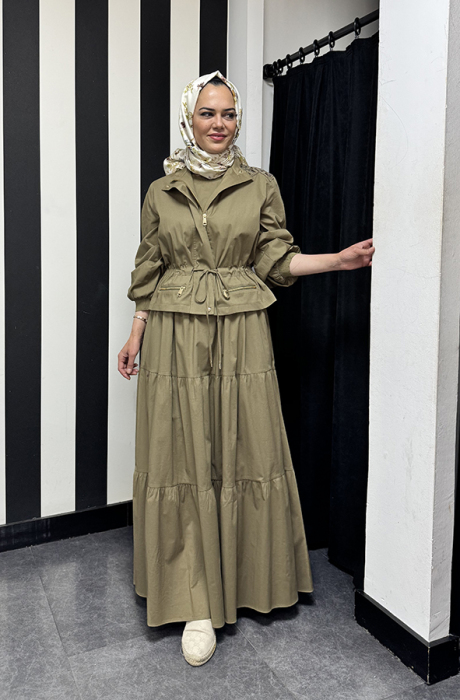 Si Desing Kolsuz Kat Kat Elbise HAKİ - 4