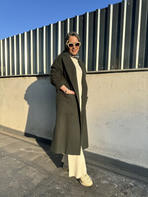Si Desing Yanları Yırtmaçlı Kaşe Kaban HAKİ 