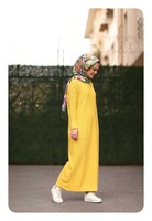 Pop Up Sarı Örme Triko Düz Elbise - Thumbnail