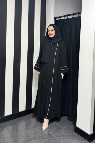Studionish Çizgili Fermuarlı Ferace SİYAH - 3