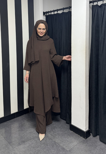 Studionish Tunik Pantolon Şal Üçlü Takım KAHVERENGİ 