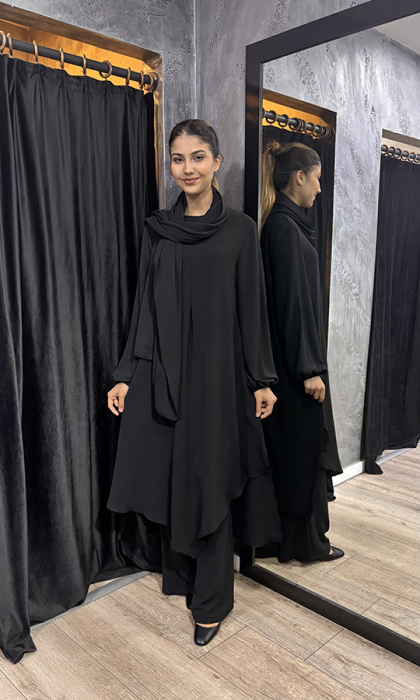 Studionish Tunik Pantolon Şal Üçlü Takım SİYAH - 3
