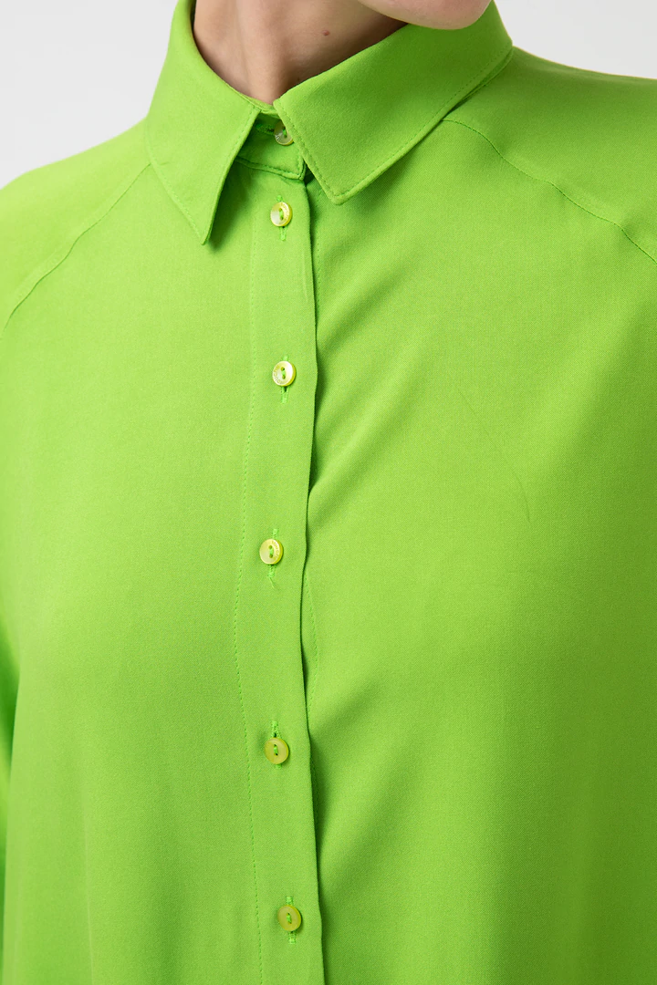 Touche Yeşil Yırtmaçlı Viskon Gömlek - Thumbnail