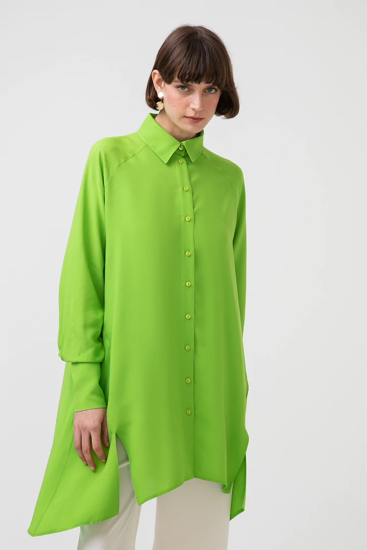 Touche Yeşil Yırtmaçlı Viskon Gömlek