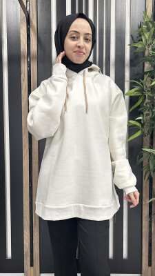 Vuu Kapişonu Nakış Detaylı Sweatshirt EKRU 