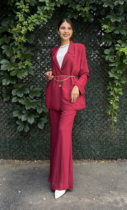 Vuu Yarı Lastikli Fermuarlı Pantolon BORDO - 2