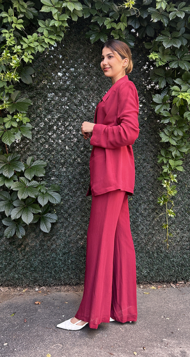 Vuu Yarı Lastikli Fermuarlı Pantolon BORDO - 3