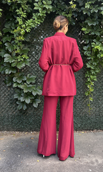 Vuu Yarı Lastikli Fermuarlı Pantolon BORDO - 4