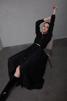 Yaqa Siyah Çıtlı Pilise Elbise - Thumbnail