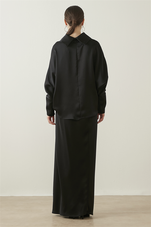 YAQA - Yaqa Siyah Saten Etek Bluz Takım