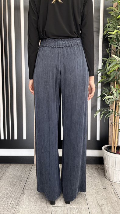 Yeşim Özcan Beli Lastikli Boş Paça Pantolon İNDİGO - 3