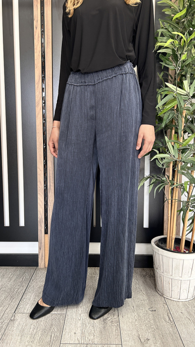 Yeşim Özcan Beli Lastikli Boş Paça Pantolon İNDİGO - 1